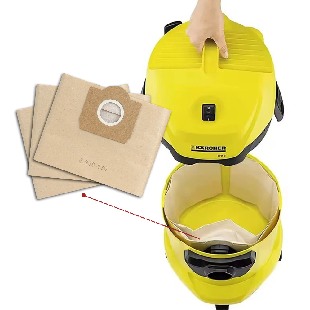 10 قطعة كيس لجميع الغبار 6.959-130 ل Karcher WD3/MV3/WV3/WV4/WD3200 WD3300 A2204 A2656 SE4001 SE4002 NT18 جهاز آلي لتنظيف الأتربة ورقة حقيبة