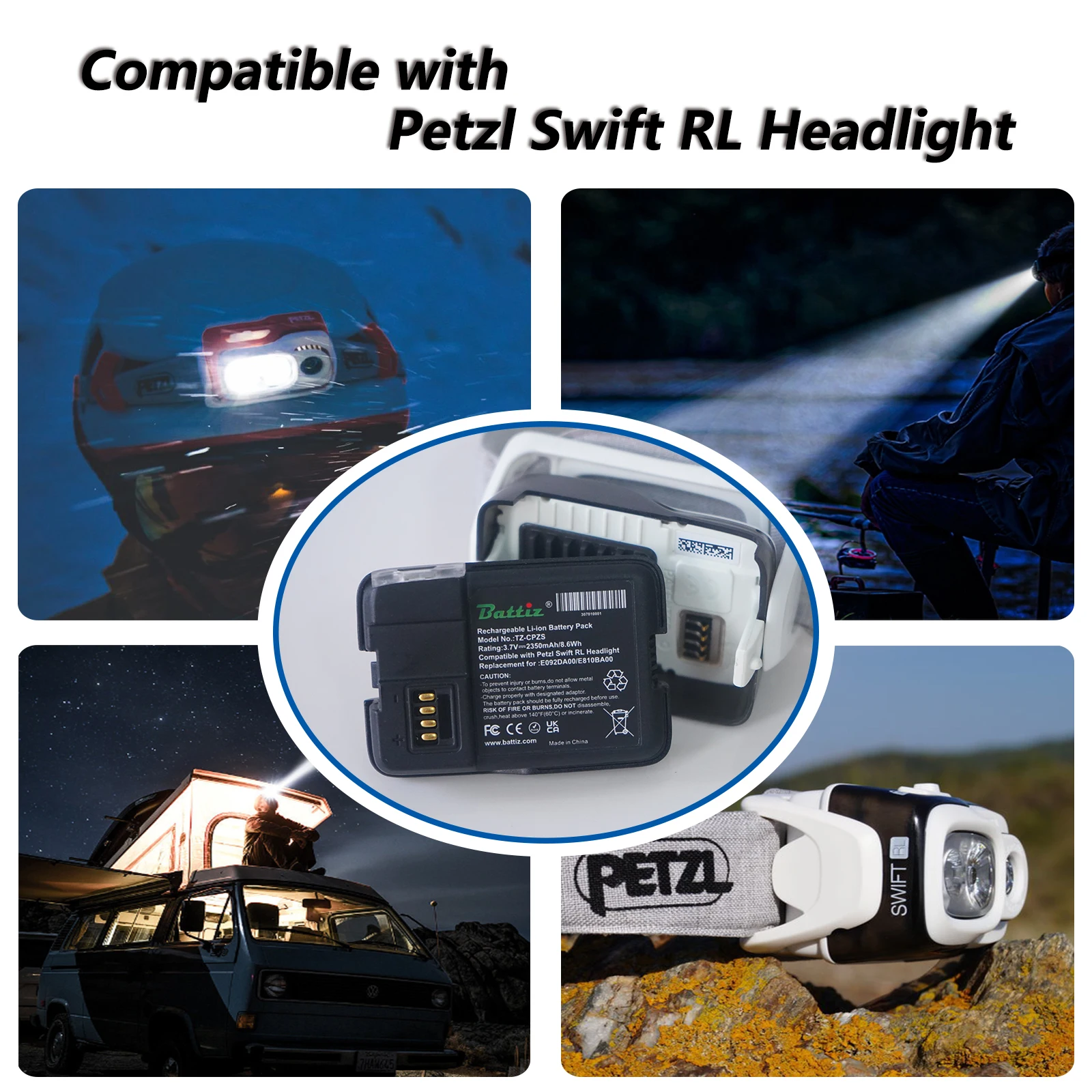 Skonppu Lithium-Ion Rechargeable Battery Compatible With Petzl Swift RL Headlamps 3.7V 2350mAh