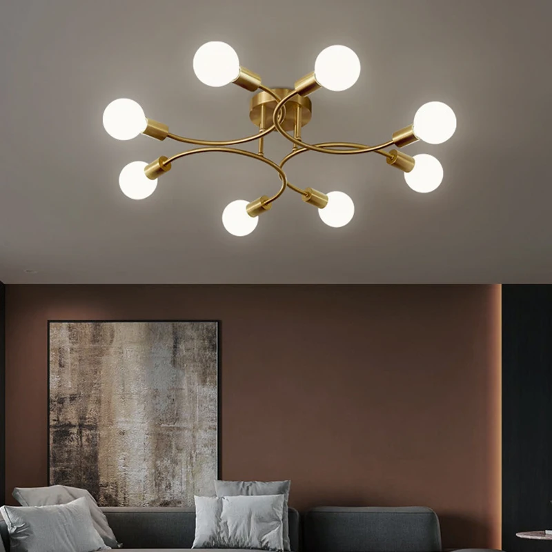 

LED Metal Suspension Modern Chandeliers Light Luxury Lustre Ceiling Pendant Lamp Lustre Bedroom Decor Gold Lighting with Bulbs