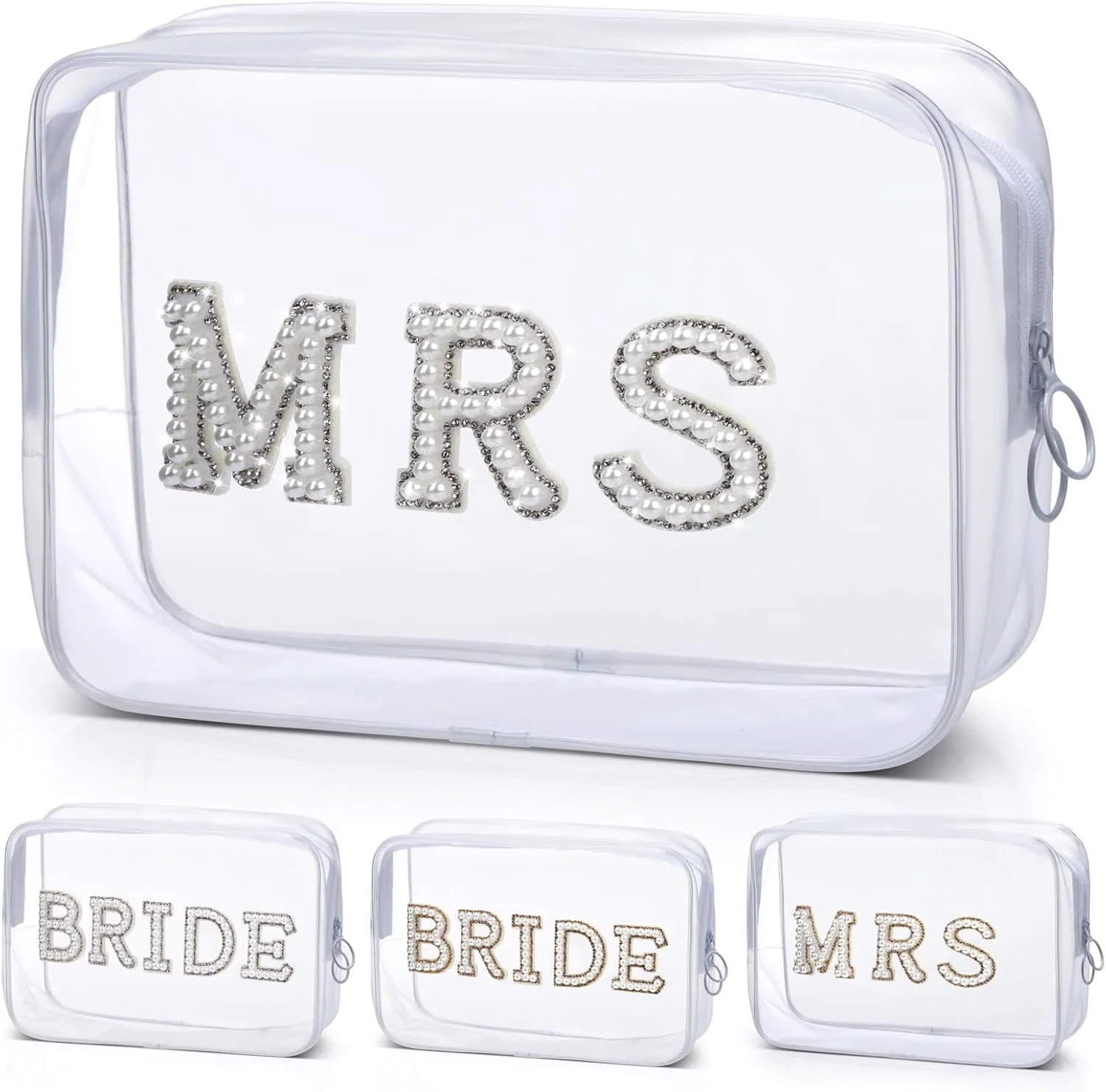 Bride Pearl Letter Clear Makeup Bag Bridal Shower Gifts MRS Cosmetic Bag  Wedding Bachelorette Party Supplies Swim Waterproof