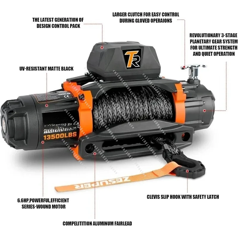 Authenticity Guarantee.12V 13500 Lb Load Capacity Electric Winch Synthetic Rope Hook Winch Kit Waterproof IP66 Ele