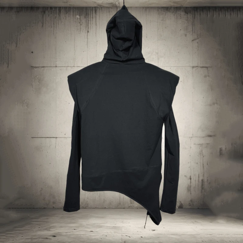 HKSH Spring Autumn New Men Dark Waste Land Style Shoulder Pad Hooded Deconstructed Asymmetric Design Punk Cotton T-shirt HK16703