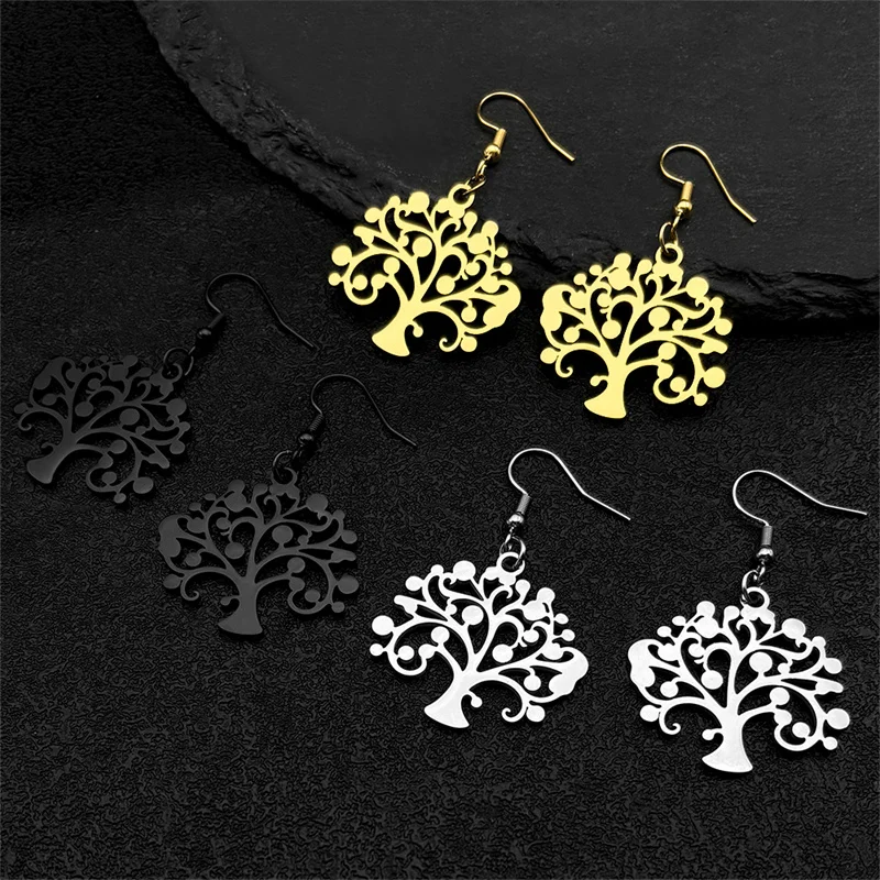 

Aesthetic Tree of Life Dangle Earrings for Women Men Stainless Steel Gold Color 2024 Trend Lucky Amulet Earring Jewelry3468