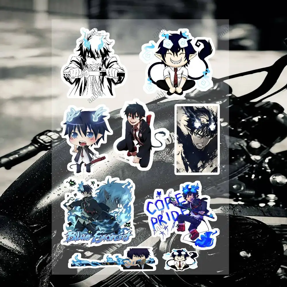 Anime Blue Exorcist Motorcycle Sticker Set Reflective Decals For Helmet Fuel Tank Fairing Body Custom Bike Graphics Kit
