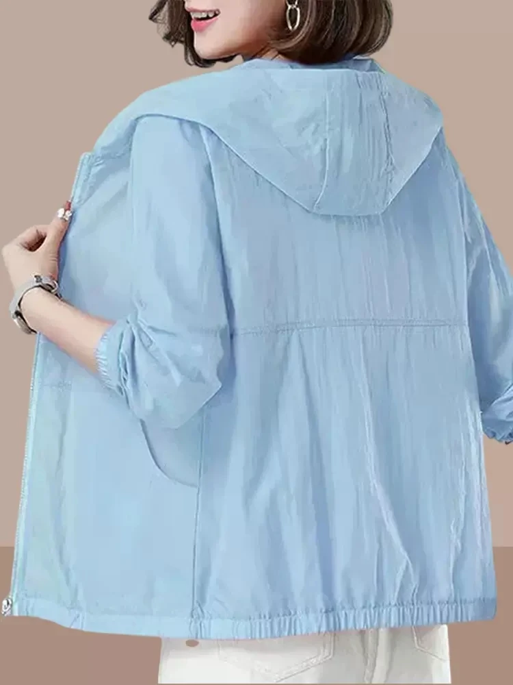 

Lightweight Summer ort Outerwear for Women Breathable Outdoor UV Protection Blue Open Cardigan Polyester Fiber Long Sve