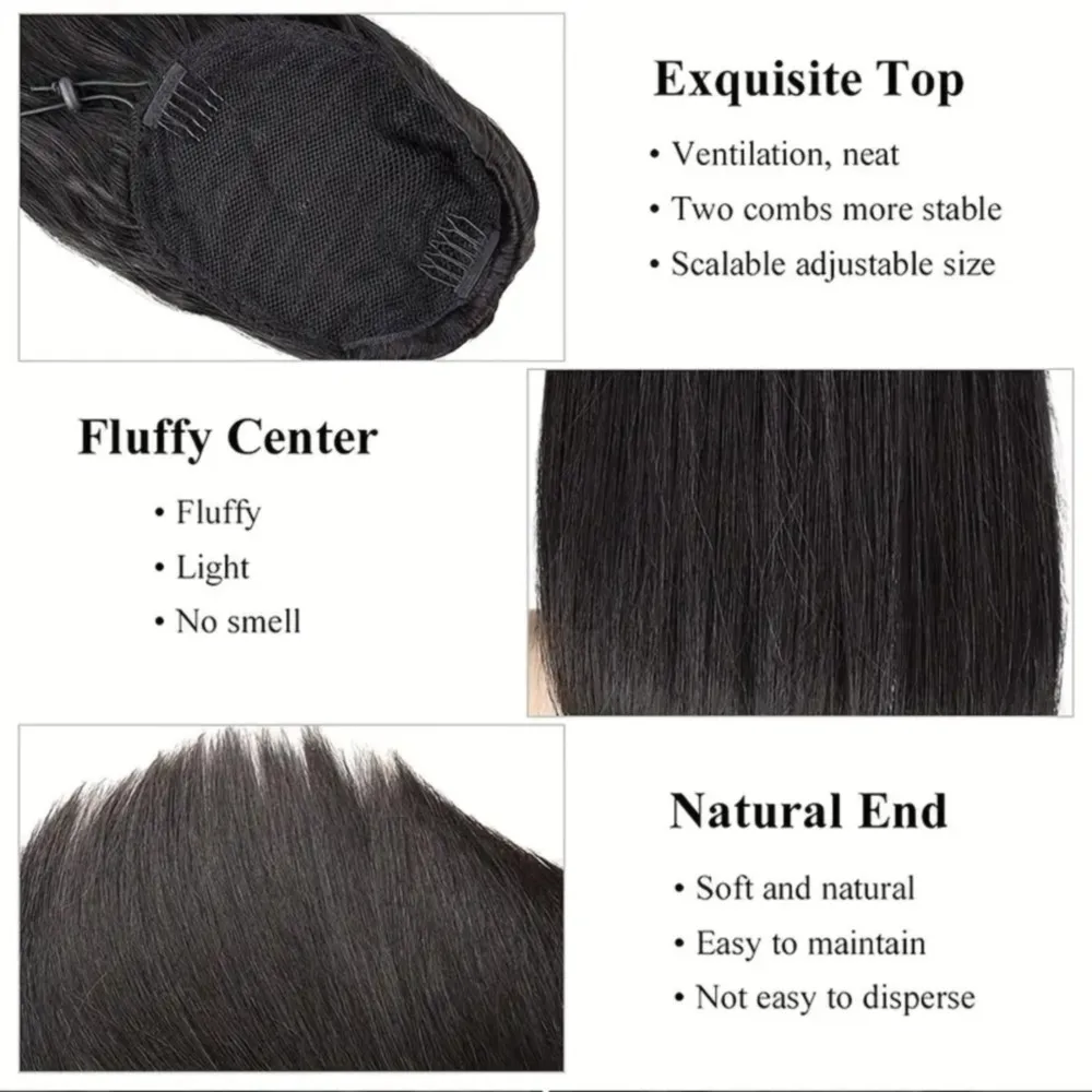 Rambut manusia lurus 100% asli ekstensi ekor kuda 14-26 inci untuk wanita bungkus sekitar tali serut rambut manusia warna alami