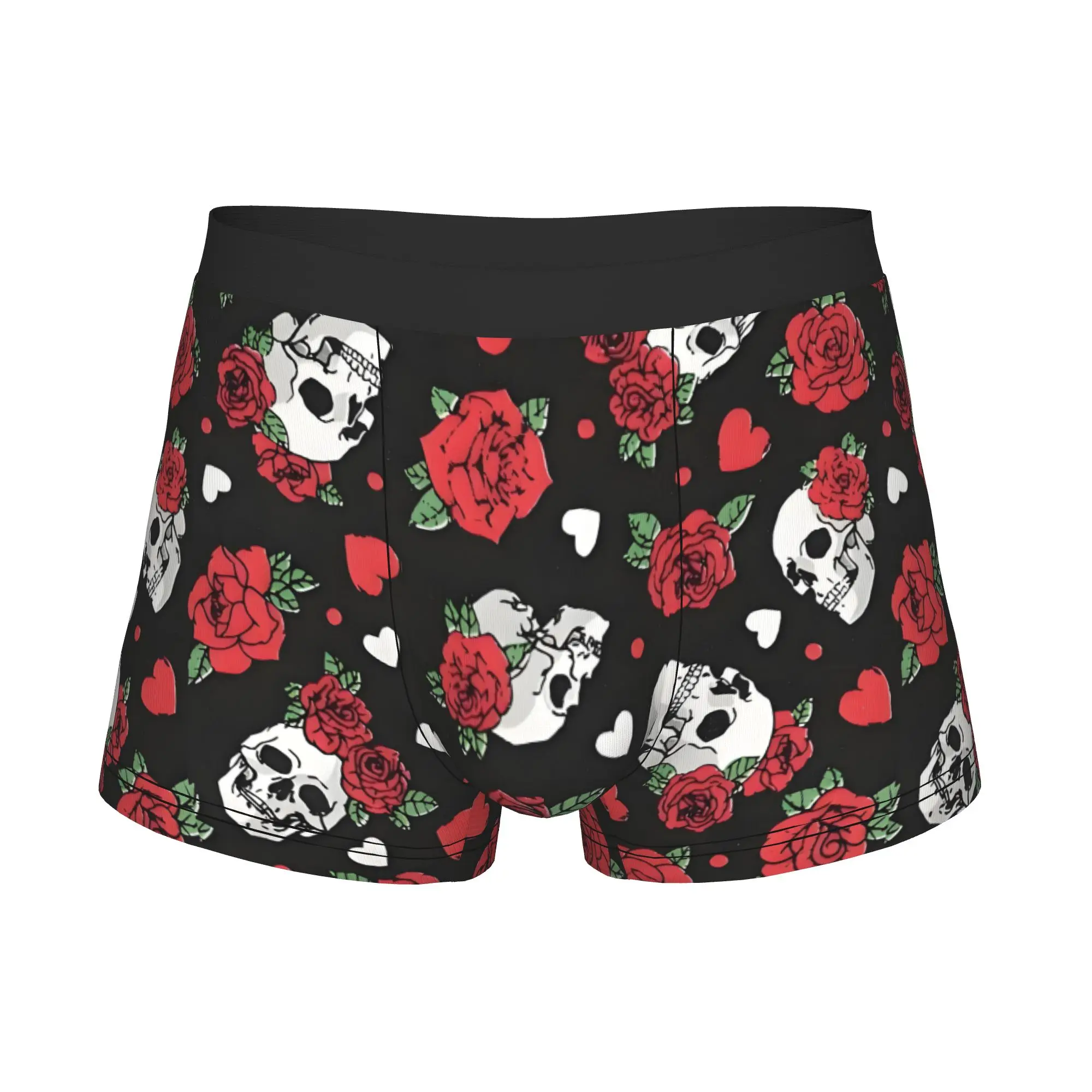 Gothic Skull Day Of The Dead Boxer Shorts For Men 3D Printed Red Rose Heart Underwear Panties Briefs Soft Underpants