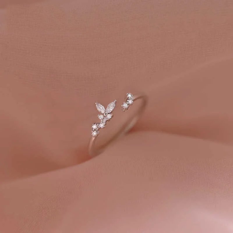 Exquisite Shiny 925 Sterling Silver Opening Adjustable Irregular Butterfly Wing Zircon Ring for Woman Personalized Jewelry Gifts gallery 2
