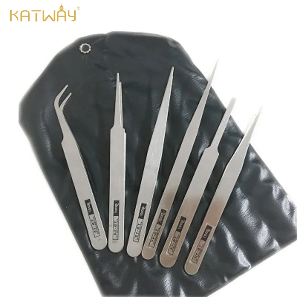 KATWAY 6Pcs Precision Stainless Steel Tweezers Set – Bent and Straight Tweezers for Industrial Repair Tools HH-AA14