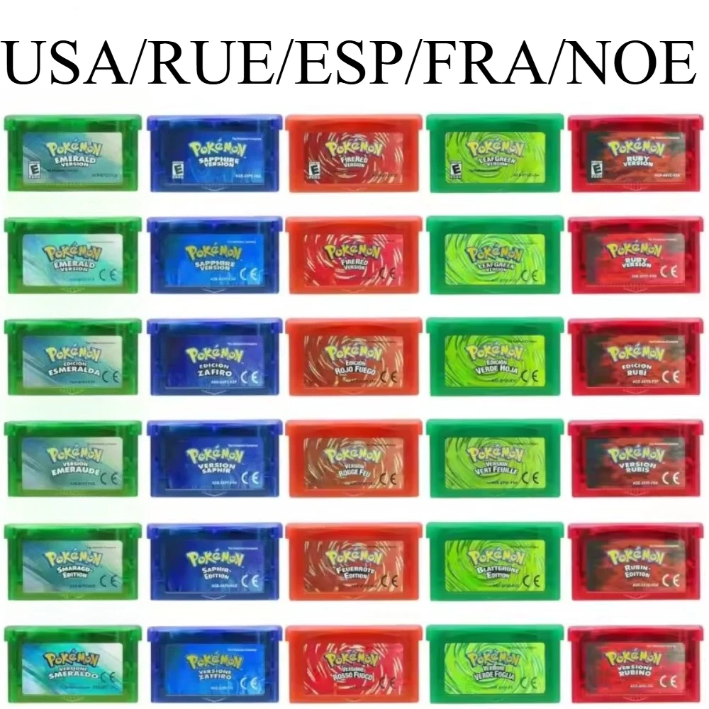 

США/EUR/NOE/FRA GBA Game Pokemon Series 32-битный картридж для видеоигр Консольная карта Pokemon Изумрудный огнево-красный рубиновый лист Зеленый сапфир