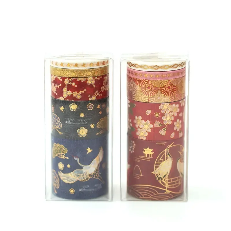 5-roll Set DIY Decoration Chinese Style Masking Tape Bronzing Crane and Paper Antique Hand Account Tapes Lipstick Sticker