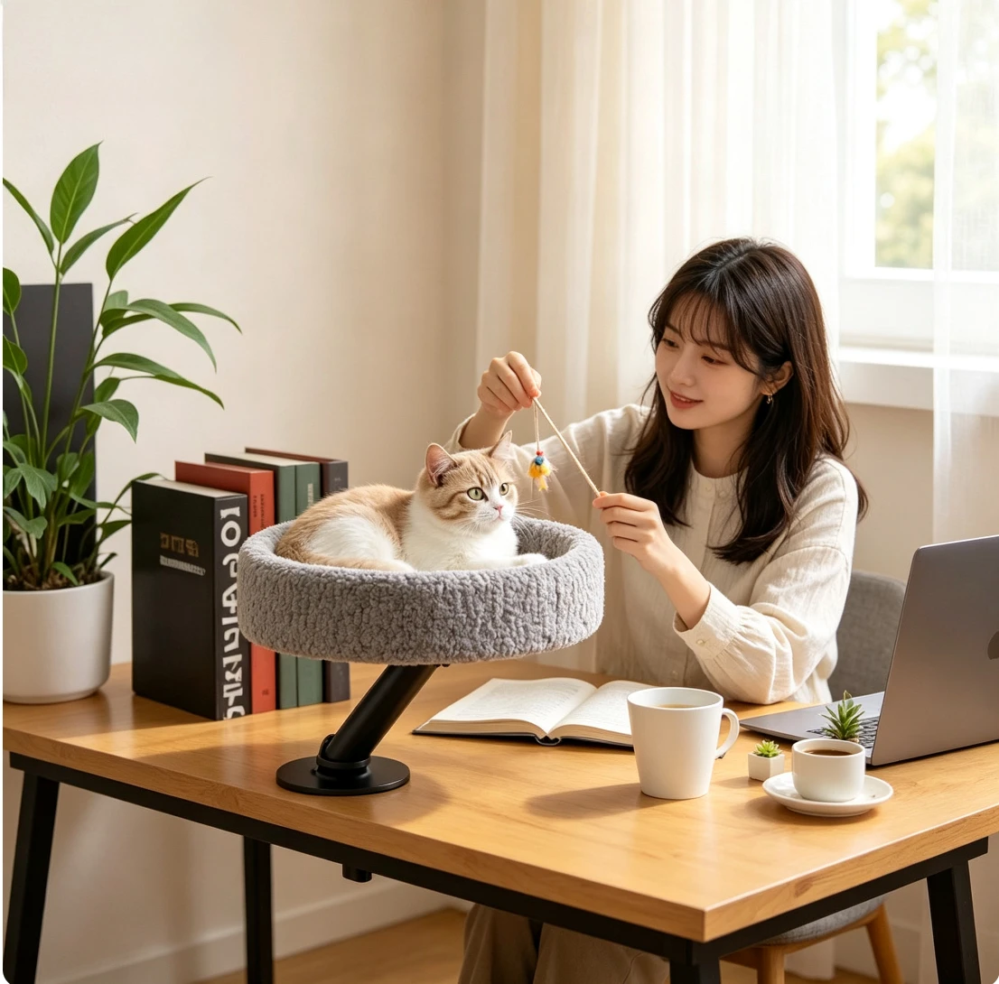 Hanging Suspended Cat Bed for Desk, Office Desktop Cat Perch Cat Hammock, Space‑Saving Cat Furniture