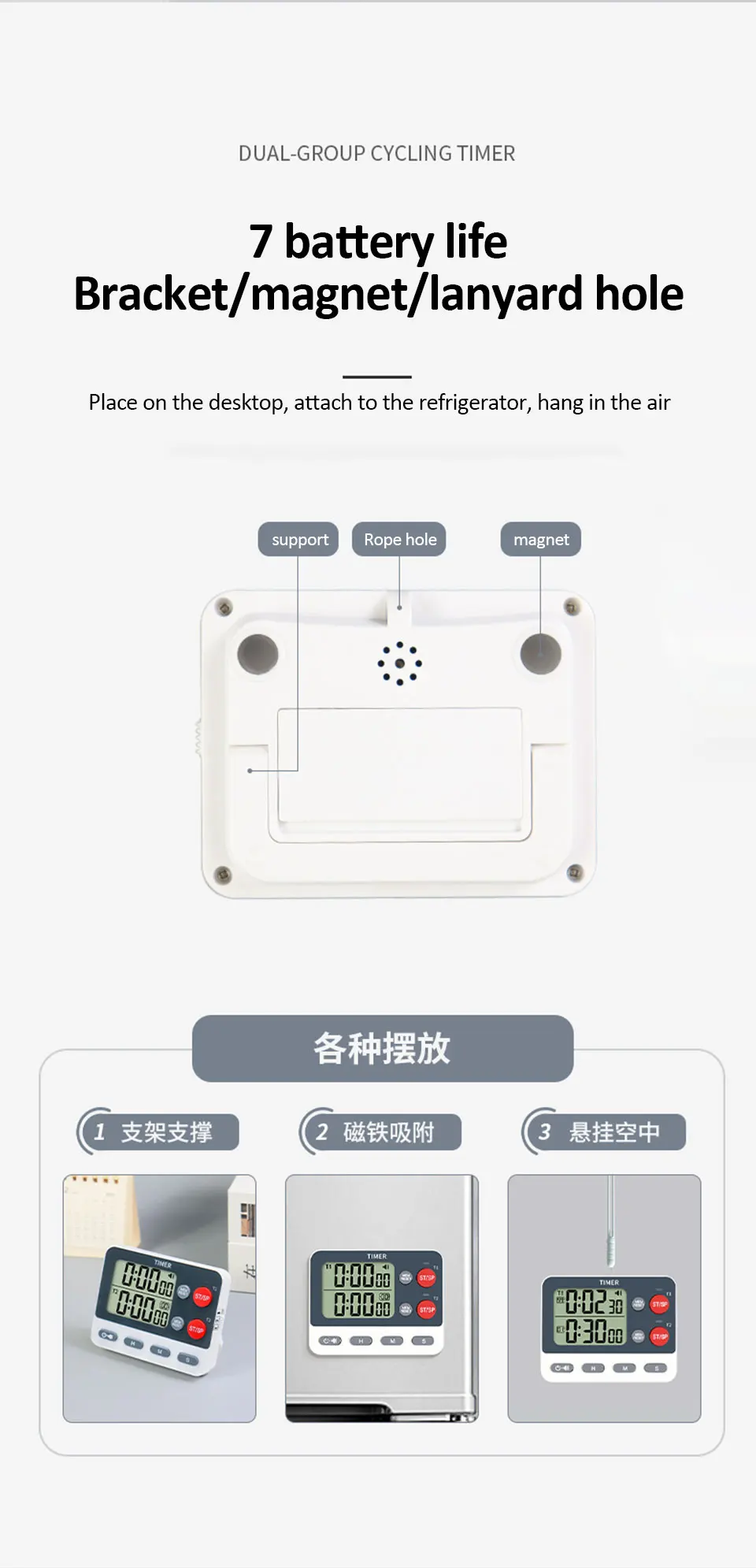Digitaler Dual-Küchentimer mit magnetischer Rückseite und Speicher-Voreinstellungen, 2 Gruppen Countdown/Up Stoppuhr-Timer zum Kochen, Backen – Detail 9