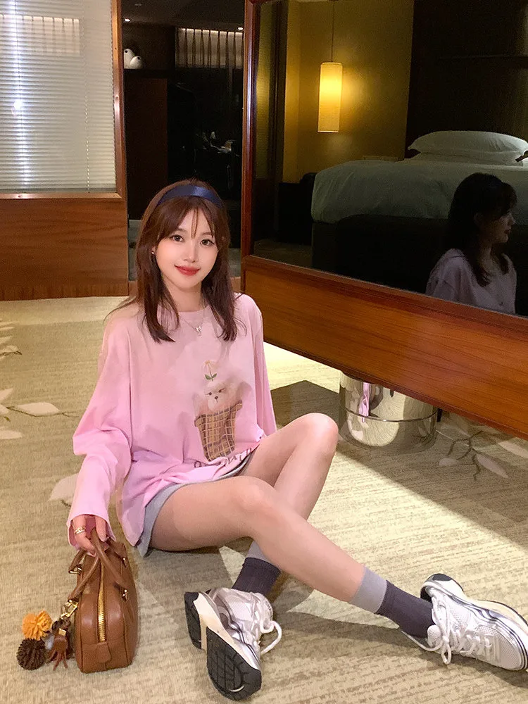 

Женская футболка свободного кроя с принтом собаки, винтажный стиль, повседневный хлопковый топ для ранней осени