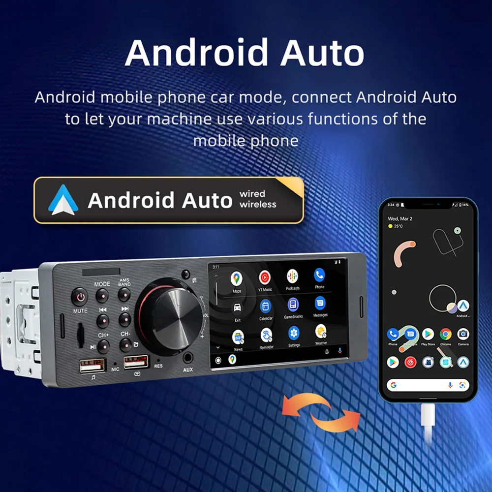 NAVIFLY Carplay أندرويد السيارات العالمي 1 Din MP5 مشغل وسائط متعددة 4.1 "راديو FM لكيا تويوتا بيجو سكودا سوزوكي سيات USB BT