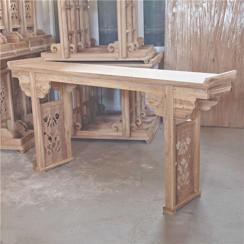 Old Elm Classical Solid Wood a Long Narrow Table White Stubble Blank Strips Several Flowers Altar Incense Burner Table