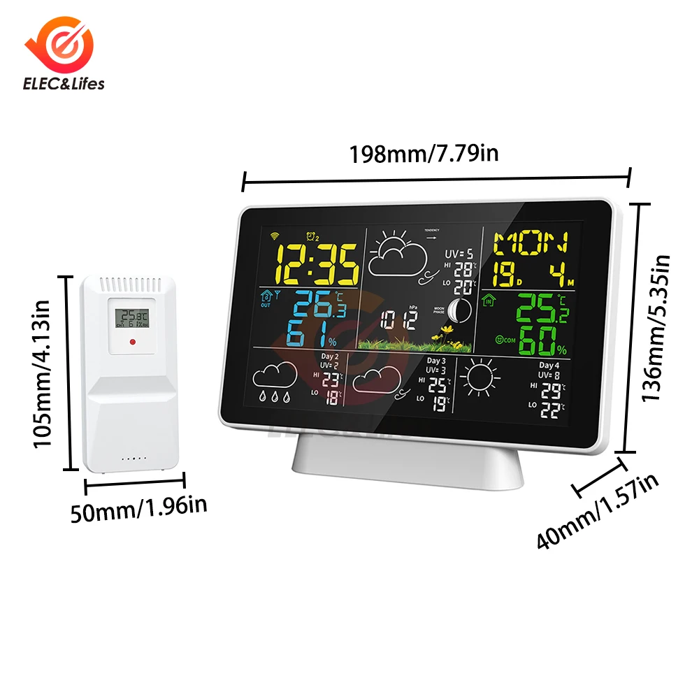 Tuya WiFi Intelligent Weather Alarm Clock Weather Forecast Weather Station LCD Color Screen Wireless Thermometer Hygrometer