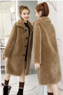 Outono e inverno novo solto lã de cordeiro lã de grão de lã de comprimento médio quente ovelha shearling casaco jaqueta