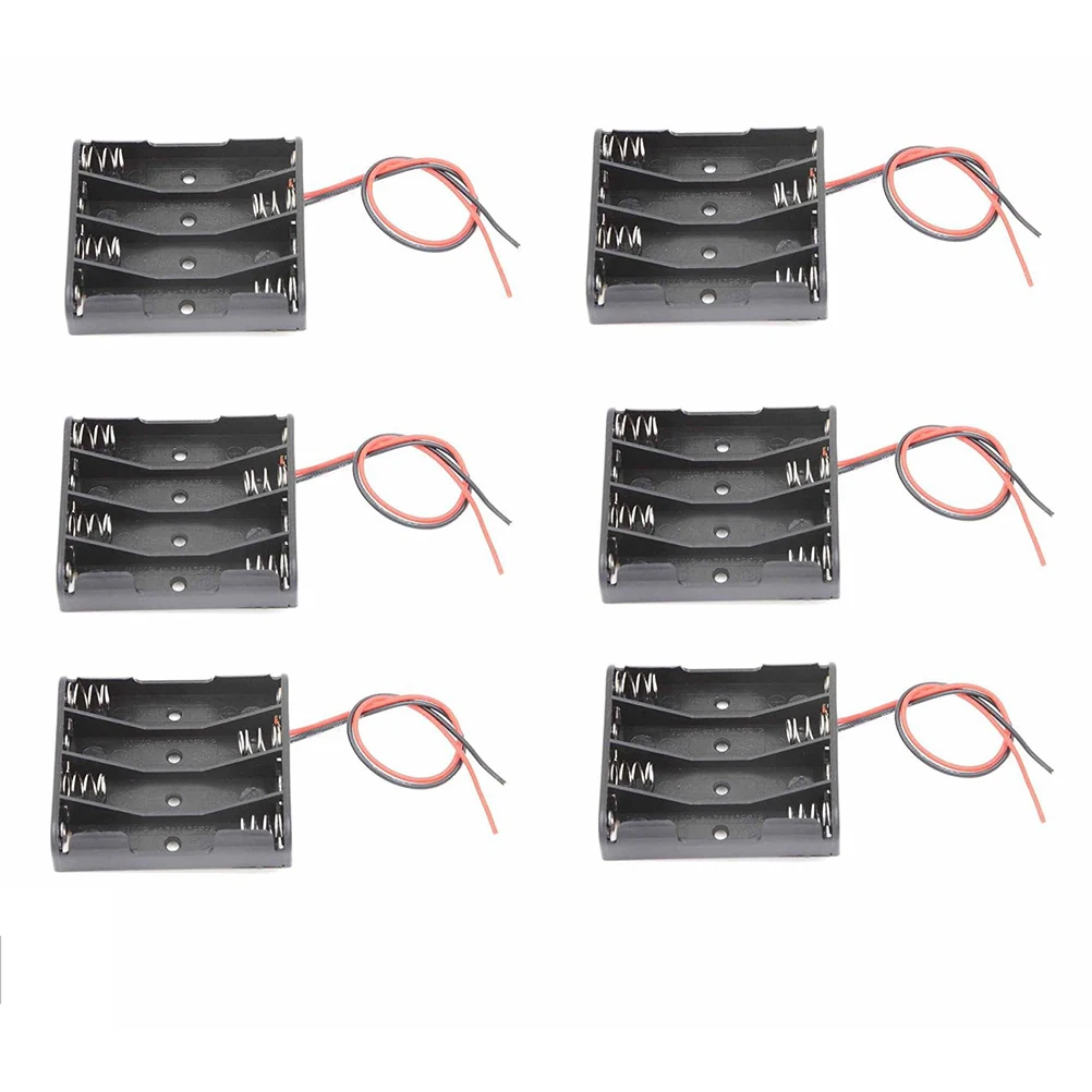 

6pcs 4*1.5V Aaa Holder Case Box With Wire Spring Clip For Mobile Robot Monolithic System Black 120Characters