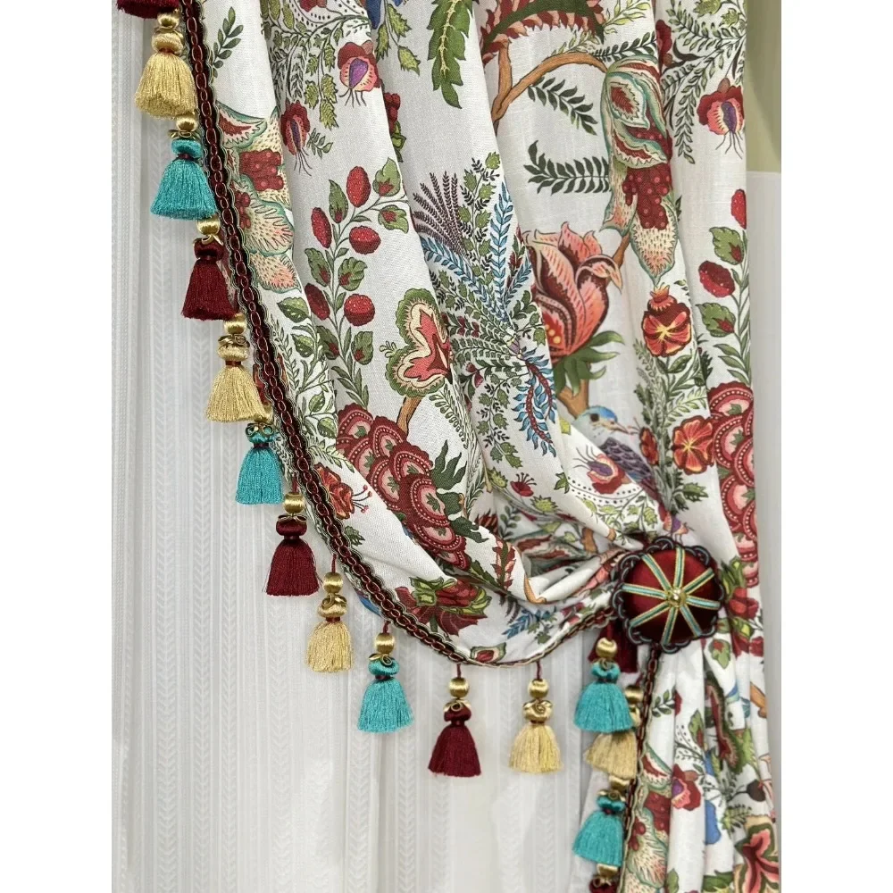 Vintage Cotton Linen Colorful Floral Bird Home Decor Curtains for Living Room Bedroom Custom Premium British French Romantic