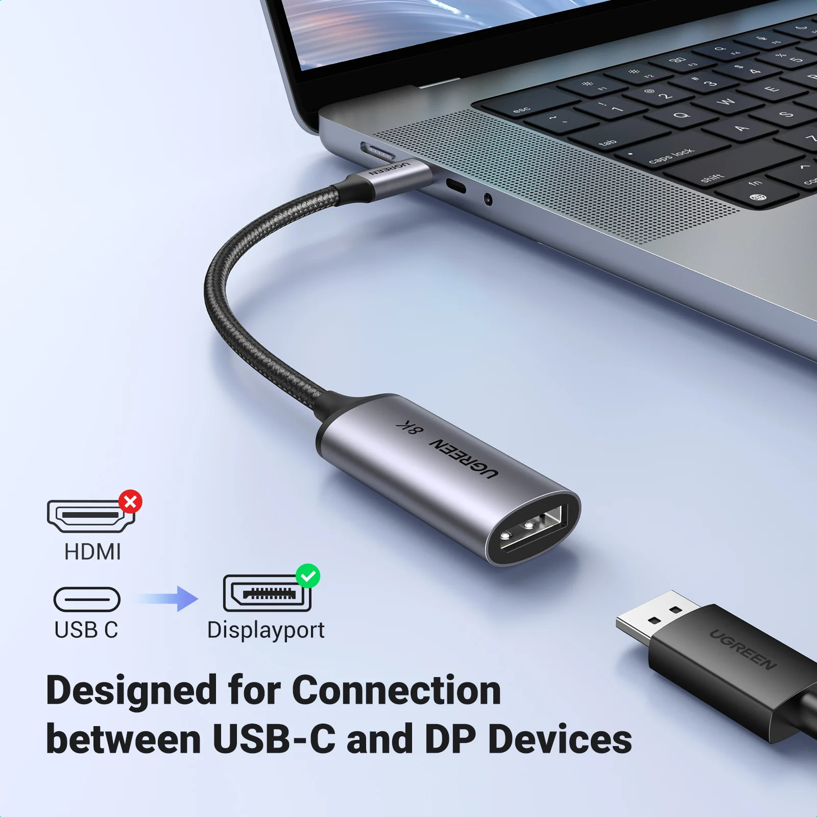 UGREEN USB C do 8K Displayport 1.4 Adapter do iPhone 15 Macbook Pro iPad USB typu C do 8K DP1.4 kabel adaptera 32.4Gbps 8K/60Hz