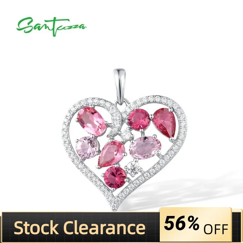 

SANTUZZA подвеска из чистого серебра 925 пробы для женщин, сверкающие розовые камни, белый кулон в форме сердца с фианитом, элегантные подарки, ювелирные изделия
