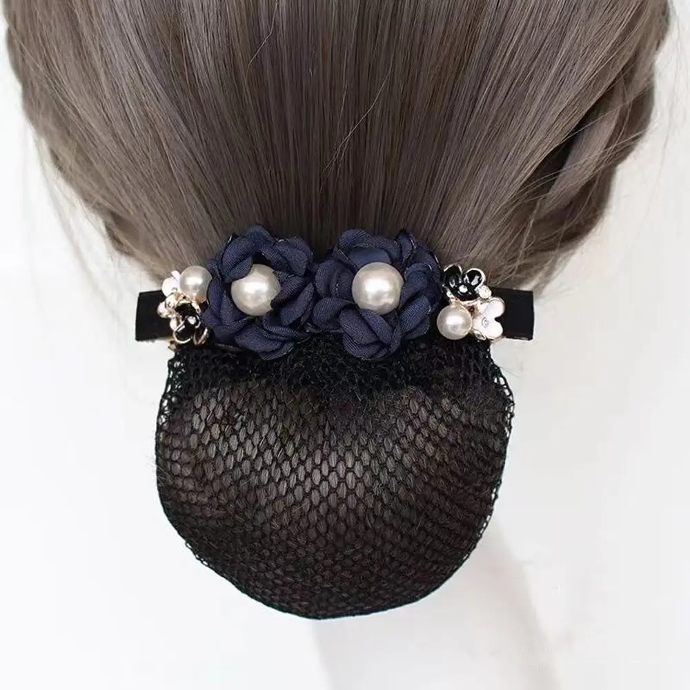 

Trendy Simple Pearl Flower Headdress for Stewardess Nurse Women Spring Clip Korean Style Headwear Mesh Snood Hairnet