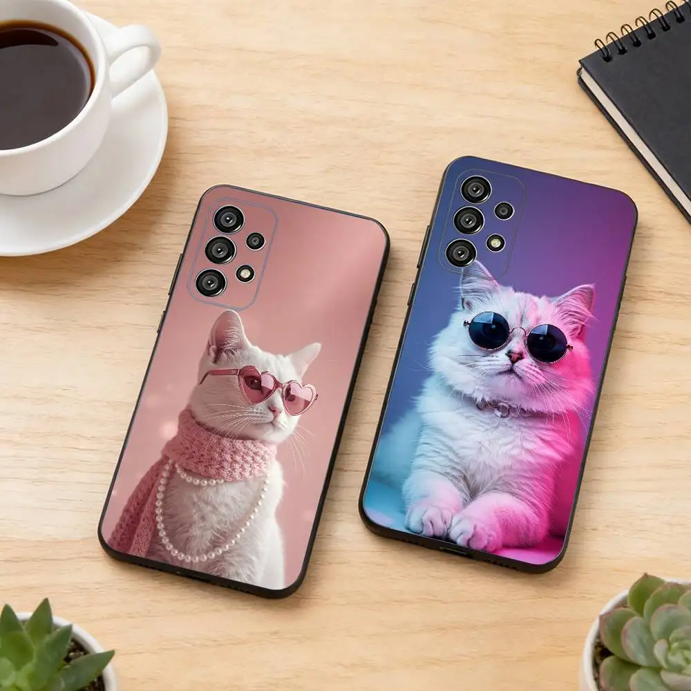 Aesthetic Cat Portraits Phone Case For Samsung S25,S24,S21,S22,S23,S30,Ultra,S20,Plus,Fe,Lite,Note,10,Black Cover