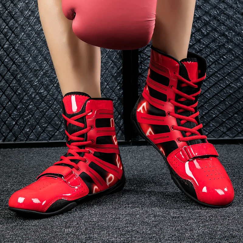 New Sanda Fighting Boots Golden Red Boxing Sports Shoes Men's Women's Professional Wrestling Boots Non Slip Boxing Shoes