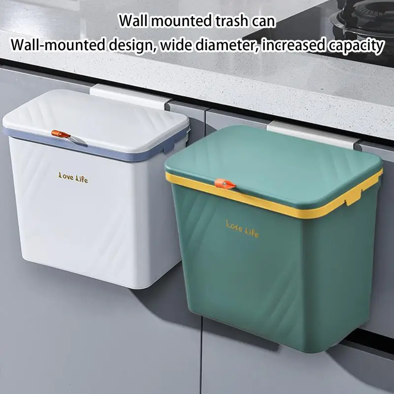 Wall Mounted Garbage Bin Multifunctional Storage Bucket Kitchen Trash Can With Slide Lid U Shaped Card Slot Waste Can Accessory