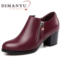 DIMANYU Woman Shoes Genuine Leather 2024 Spring New Women Shoes Cowhide Mid Heel Large Size 35-43 Of Dress Shoes Ladies