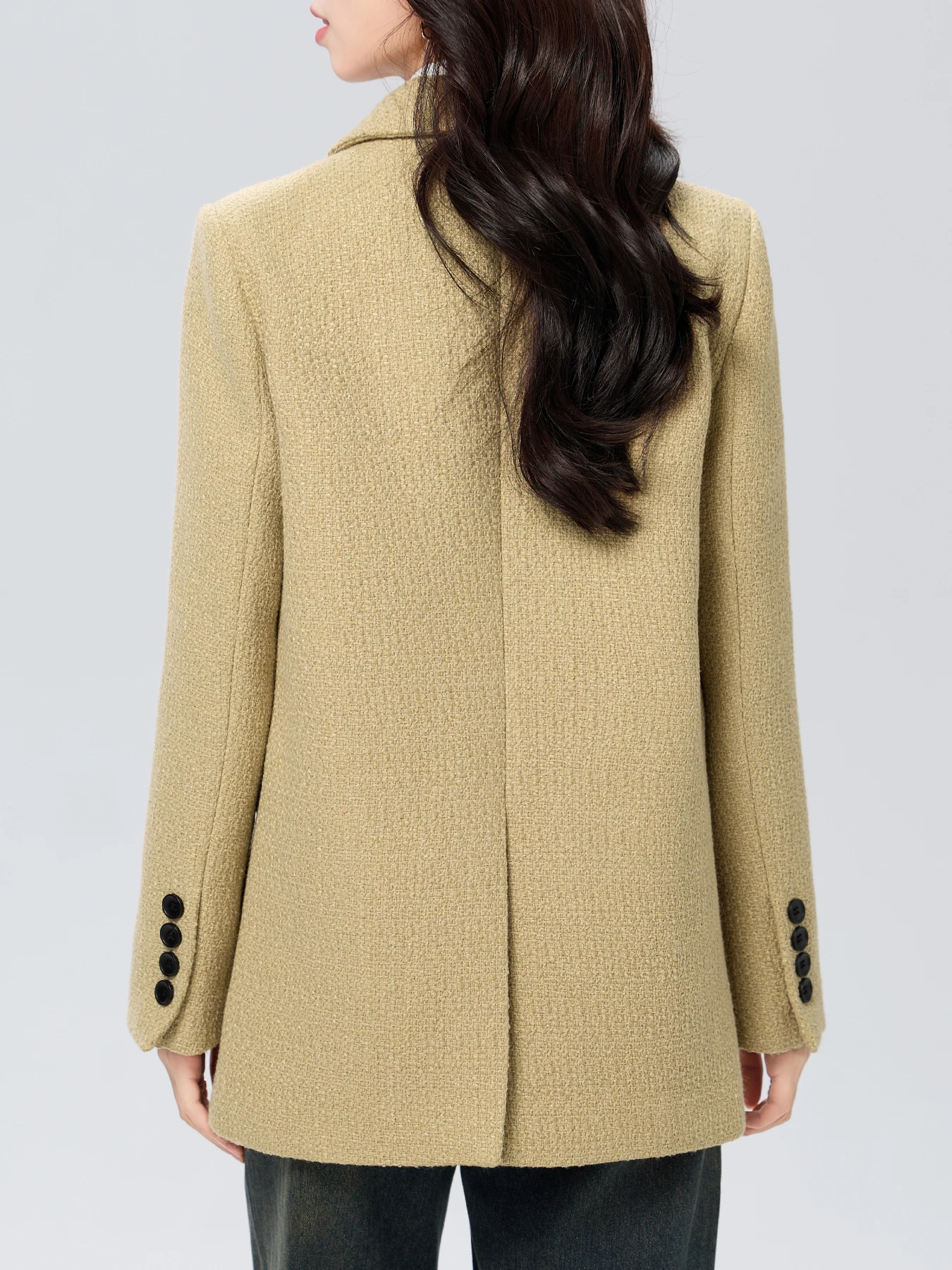 ウール混紡無地ピークドラペルブレザーダブルブレストルーズ長袖スリムプロフェッショナル万能スーツジャケット