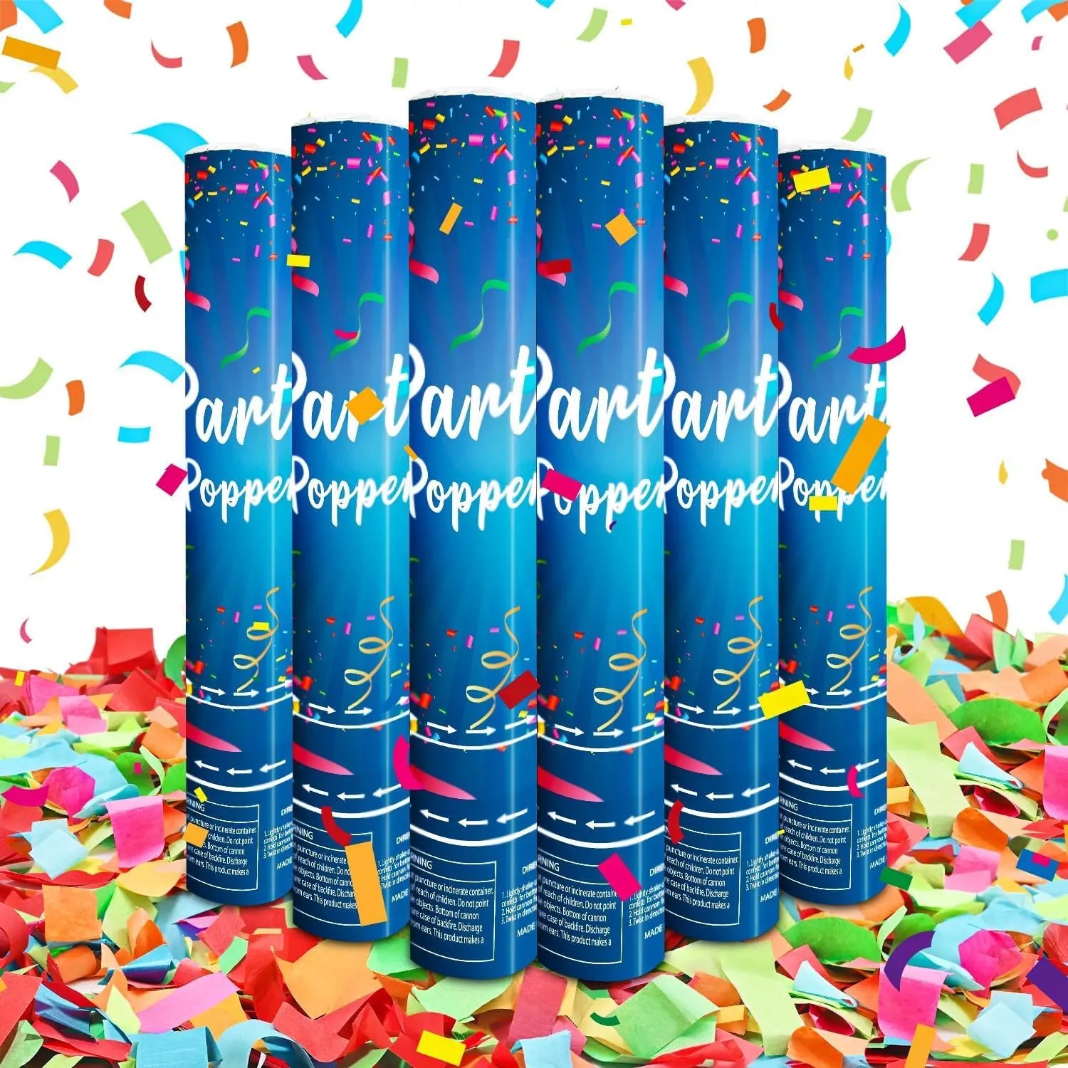 

Biodegradable Confetti Cannon 6 Pack, Multicolor Party Poppers 12 Inch for Wedding Birthday Graduation New Year Decorations