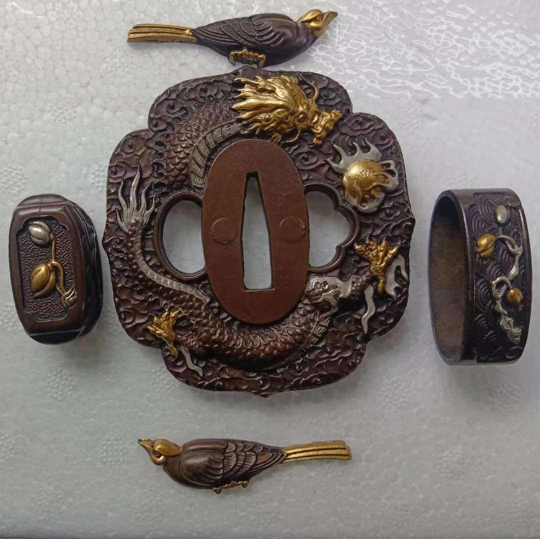 

Excellent Home Decorate Sword Part Blade Guard Tsuba Fuchi Kashira Menuki Dragon Bird For Katana Samurai Saber Tanto