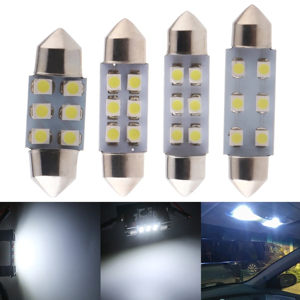 

12V 24V DC 50pcs 31mm 36mm 39mm 41mm 42mm 1210 6 SMD LED Festoon Bulbs LED Dome Reading Light Auto Lamp Pate Number lights White