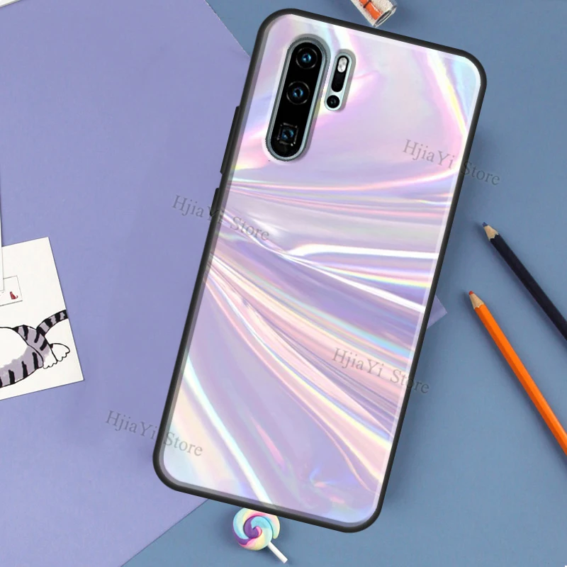 Holographic Iridescent Print Phone Case For Huawei P20 Lite P30 P40 Pro Mate 10 20 Lite P Smart 2019 2021 Back Cover