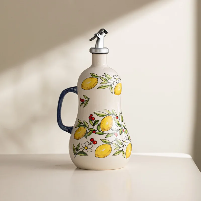 Underglaze Embossed Retro Olive Oil Dispenser Ceramic Oil Vinegar Can Kitchen Accessories Storage Dispenser Container Bottle