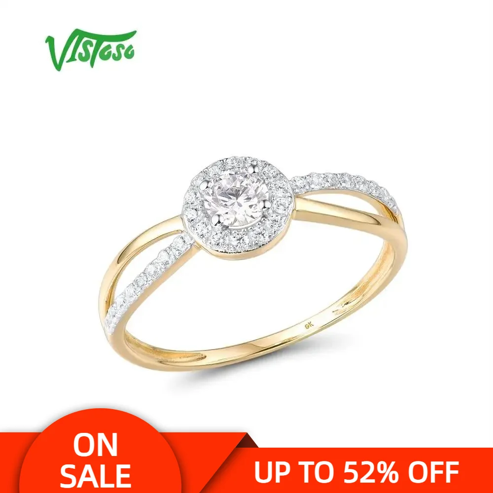 

VISTOSO Gold Rings For Women Genuine 9K 375 Yellow Gold Ring Sparkling White CZ Promise Band Rings Anniversary Fine Jewelry
