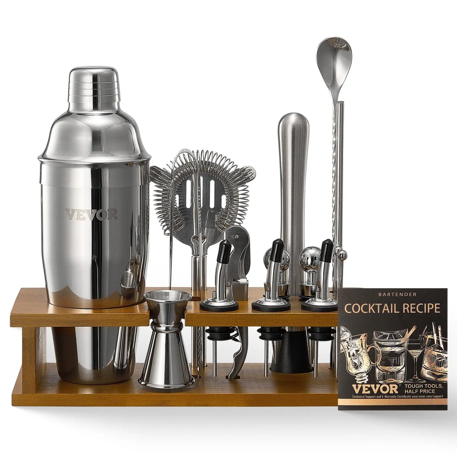 

Cocktail Shaker Set 18 Pcs Bartender Kit Stainless Steel Bar Tool Set Silver