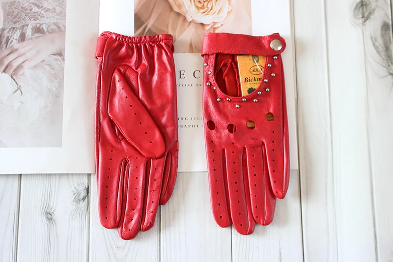 Women's Summer Leather Full Finger Gloves Unlined Thin Fashion Spring Autumn Motorcycle Riding Sheepskin Driving