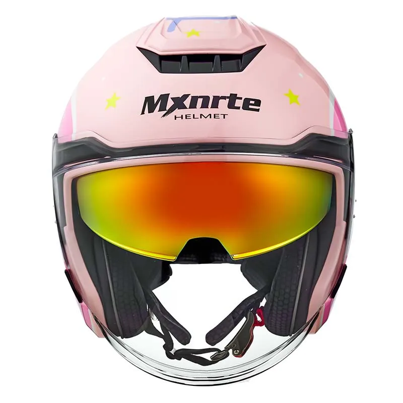 DOT Approved Mxnrte Lovely Pink Rabbit Helmet Men and Women Double Lens Half Helmet Motorcycle Off-Road Safety Helmet Casque