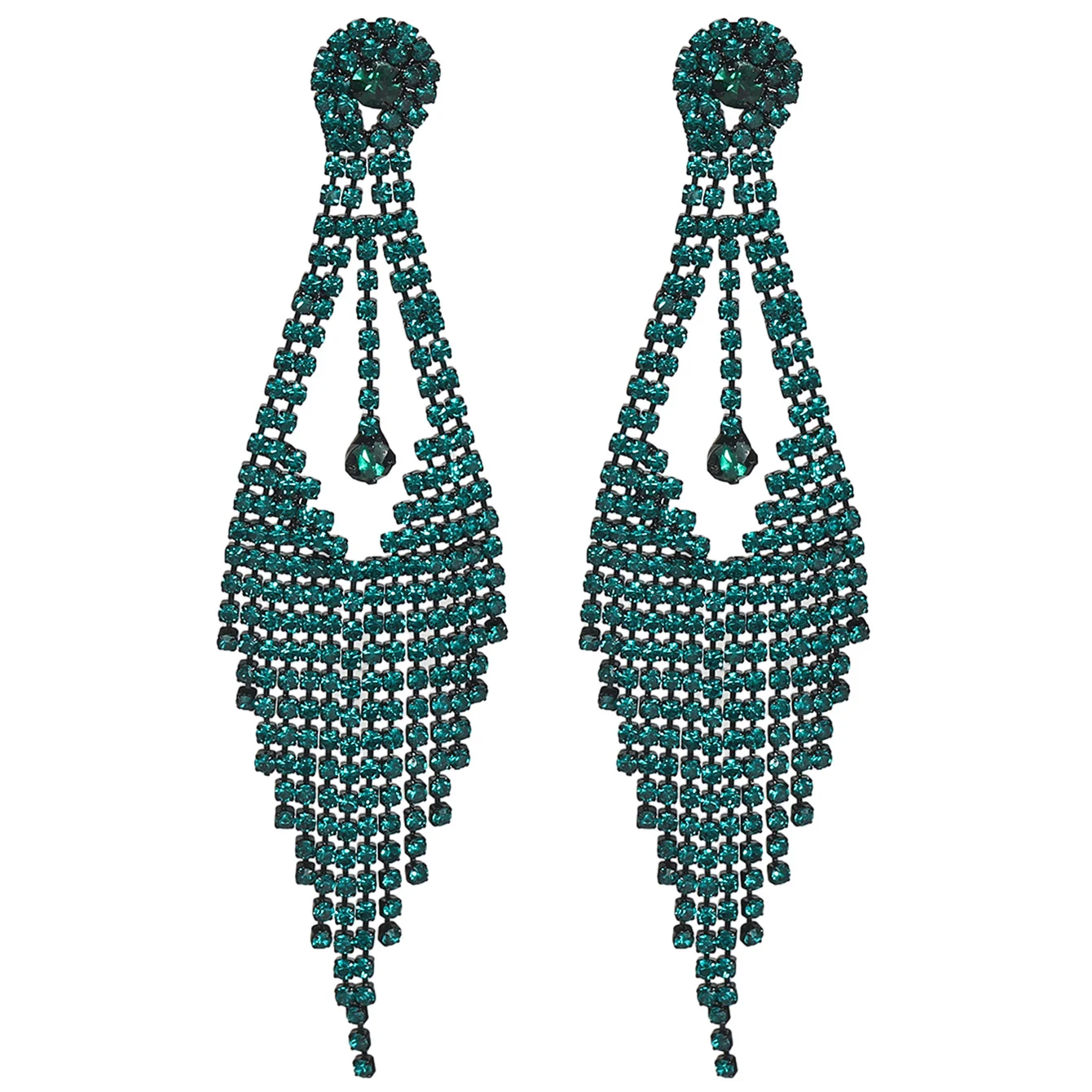 ใหม่หรูหราสีเขียวยาวพู่ต่างหูสําหรับเจ้าสาว Dangle ต่างหู Rhinestone ต่างหูงานแต่งงาน