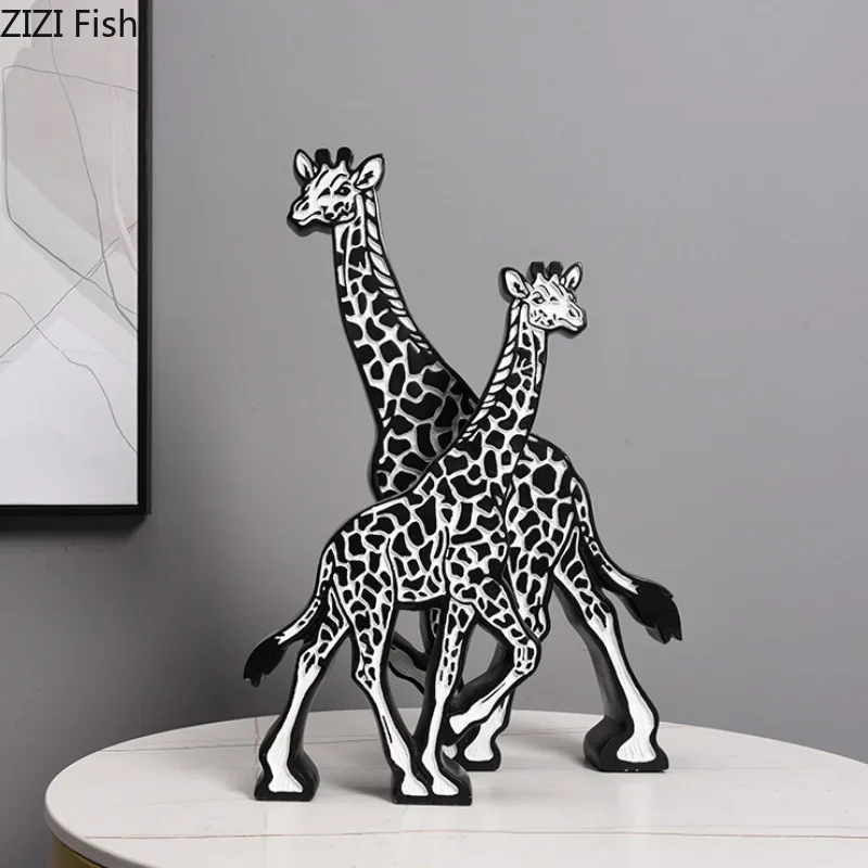 Resin Animal Ornament Giraffe Zebra Bird TV Cabinet Decorations Crafts Statue Knickknacks Figurines Home Decor Accessories