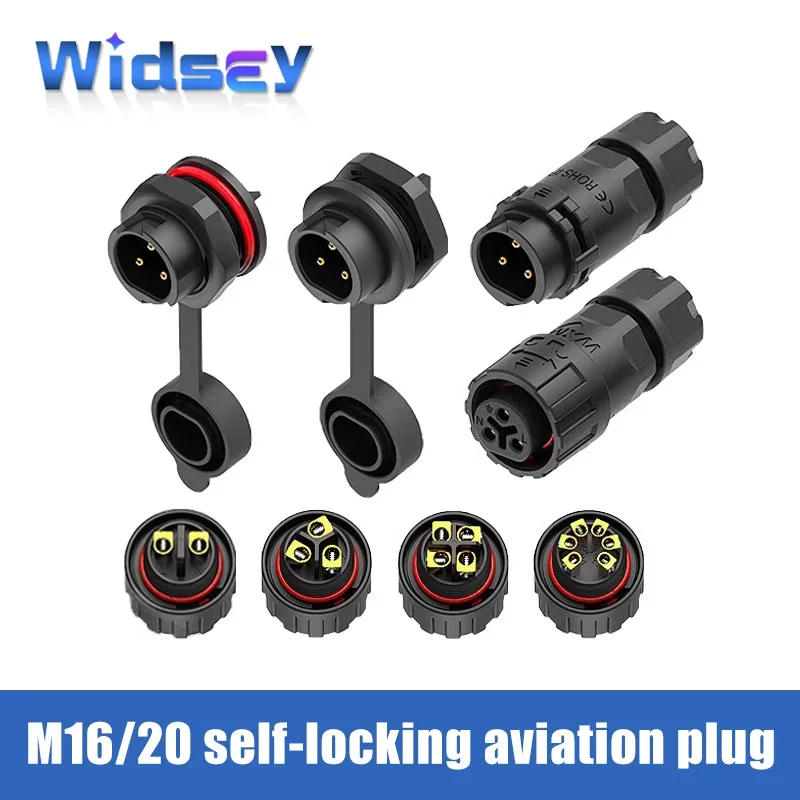 

M20 M16 Self-locking Solder-free Butt Plug 2 3 4 5 6pin Panel Type Aviation Connector 10A 15A 25A Front/rear Installation Socket