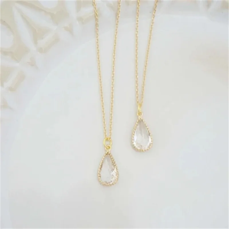 Custom Personalized Dainty Crystal Teardrop Gem Necklace | Bridesmaid Necklaces Jewelry | Wedding/Bride Party Jewelry Gift