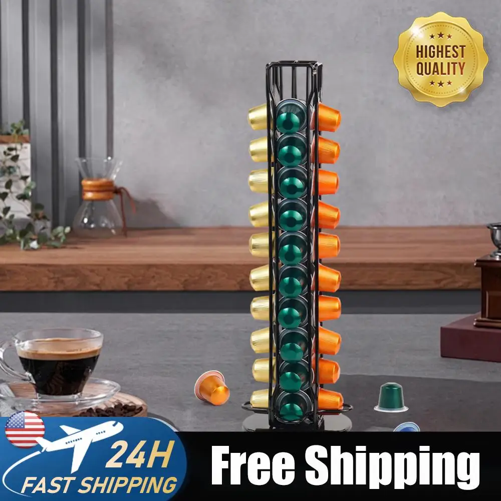 

40Pcs Capsule Coffee Stand Rotatable Coffee Holder Rotatable Shelf Caffee Organiser for Storage & Organization