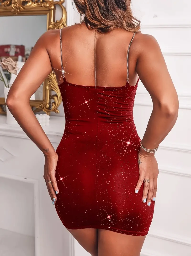 2024 European and American Camisole Short Skirt Sexy Backless Sequin Dress Nightclub Party Dress Dress