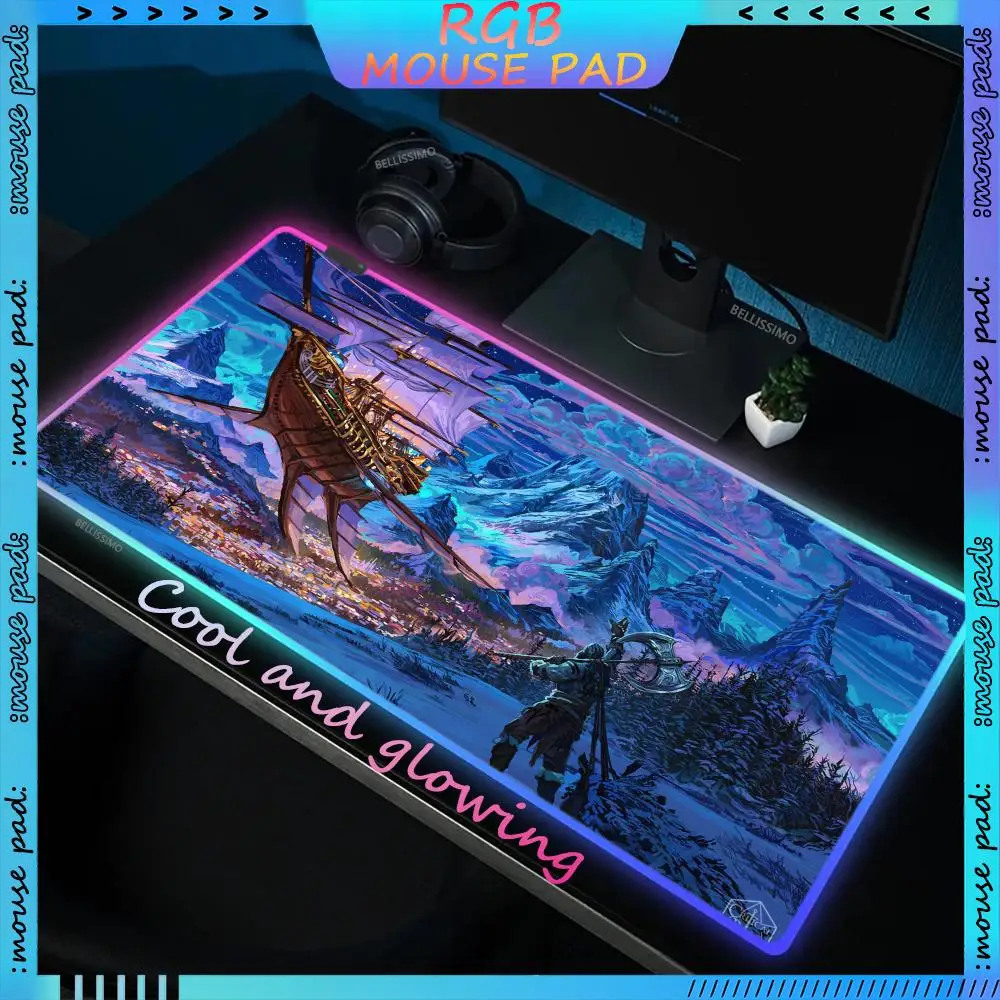 

RGB The L_Legend of Vox M_Machina Anime Mouse Pad LED Game Accessories Cute Game Keyboard Pad Rubber Desk mat Luminous Mouse Pad