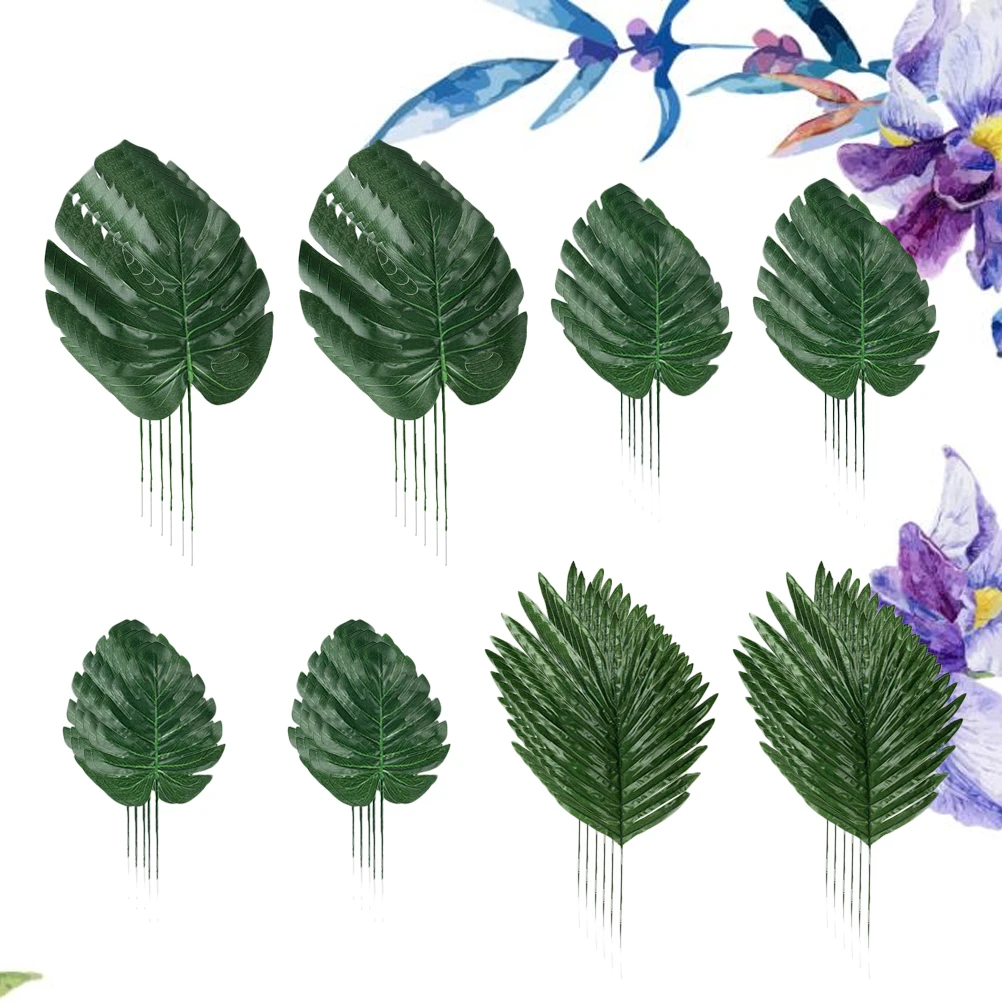 

48pcs Monstera Leaf Decoration Fake Green Plants Lifelike Palm Party Decoration Greenery Leaves For Hawaii Theme Home Lawn