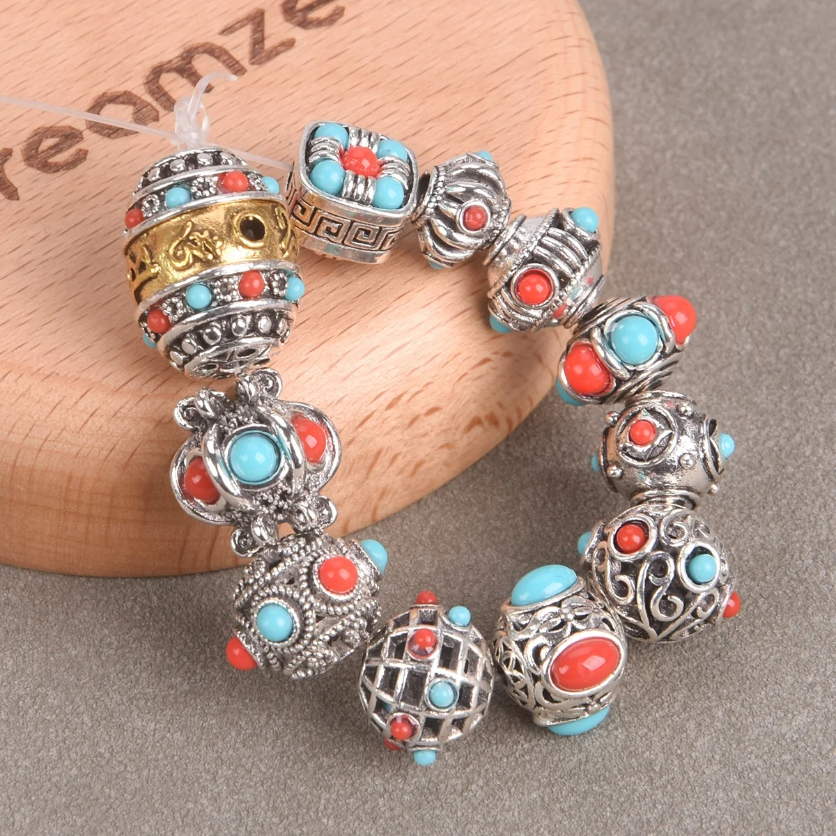 5PCS Nepalese Buddhist Tibetan Silver Color Alloy Metal Loose Beads For Jewelry Making DIY Bracelet Findings